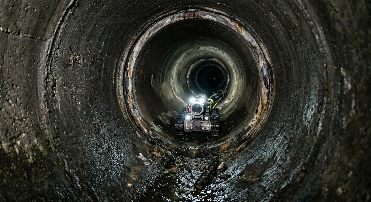 Robotic sewer camera inspecting pipe interior for Drain Snake Service in Deerfield