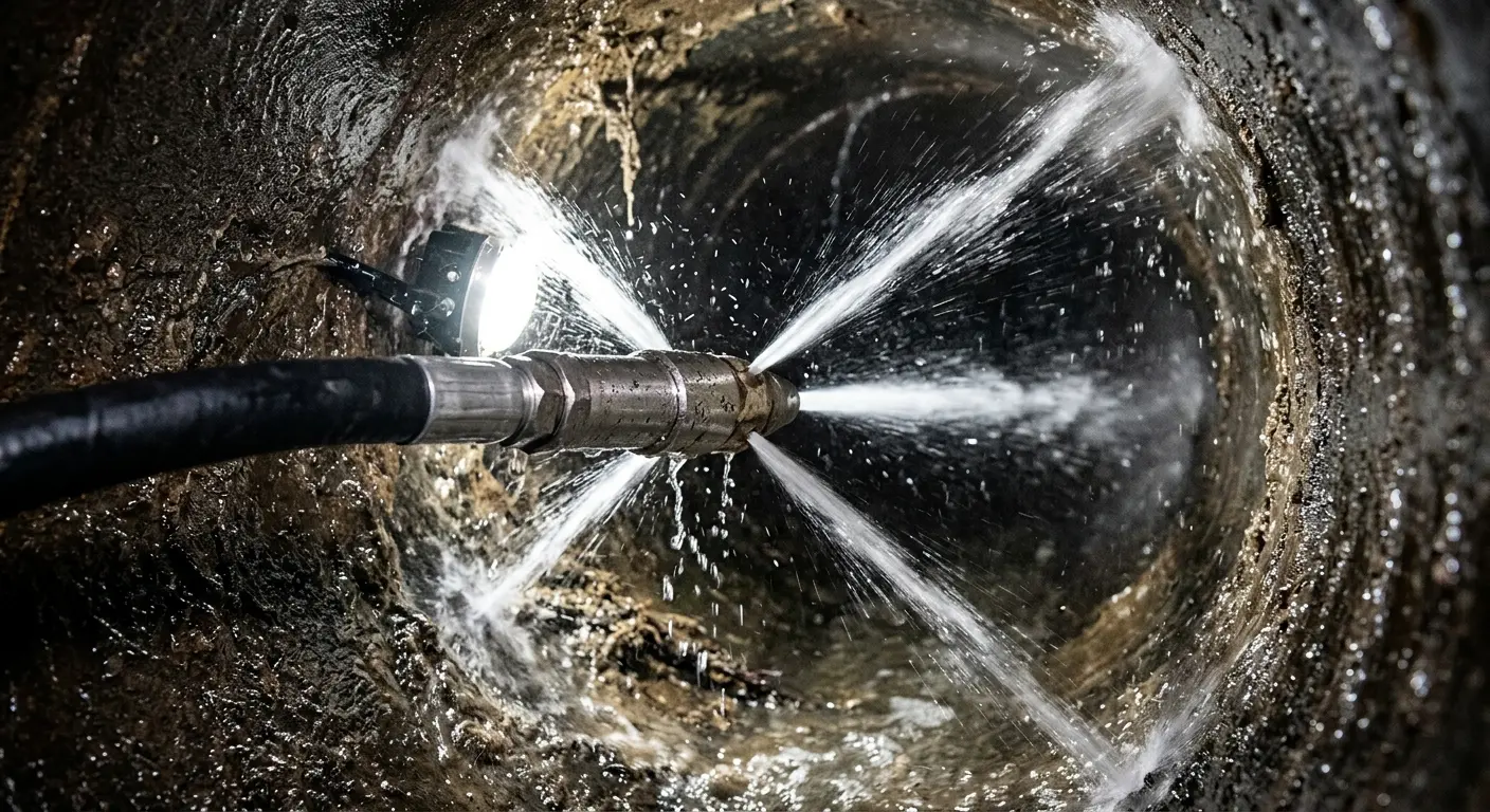 High-pressure hydro jetting nozzle cleaning sewer pipe for Storm Drain Cleaning in Deerfield